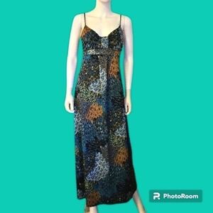 VTG HYPNOTIZED 1990s Peacock Spaghetti Strap High Waist Resort Slip Maxi Dress